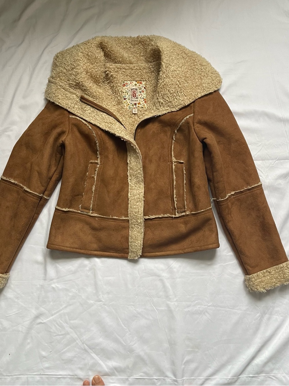 Women’s Tan Faux Suede Teddy Jacket with Cream Sherpa uLining